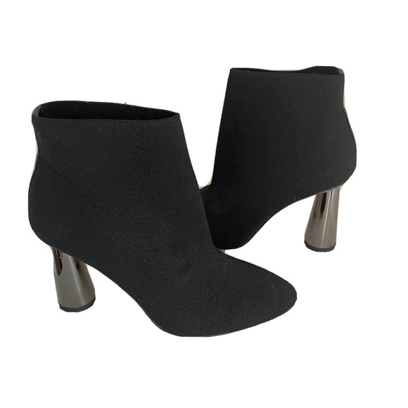 BCBGeneration Conny Black Stretch Fabric Ankle Boot Mirrored Heels Women’s 7.5 - Picture 1 of 16